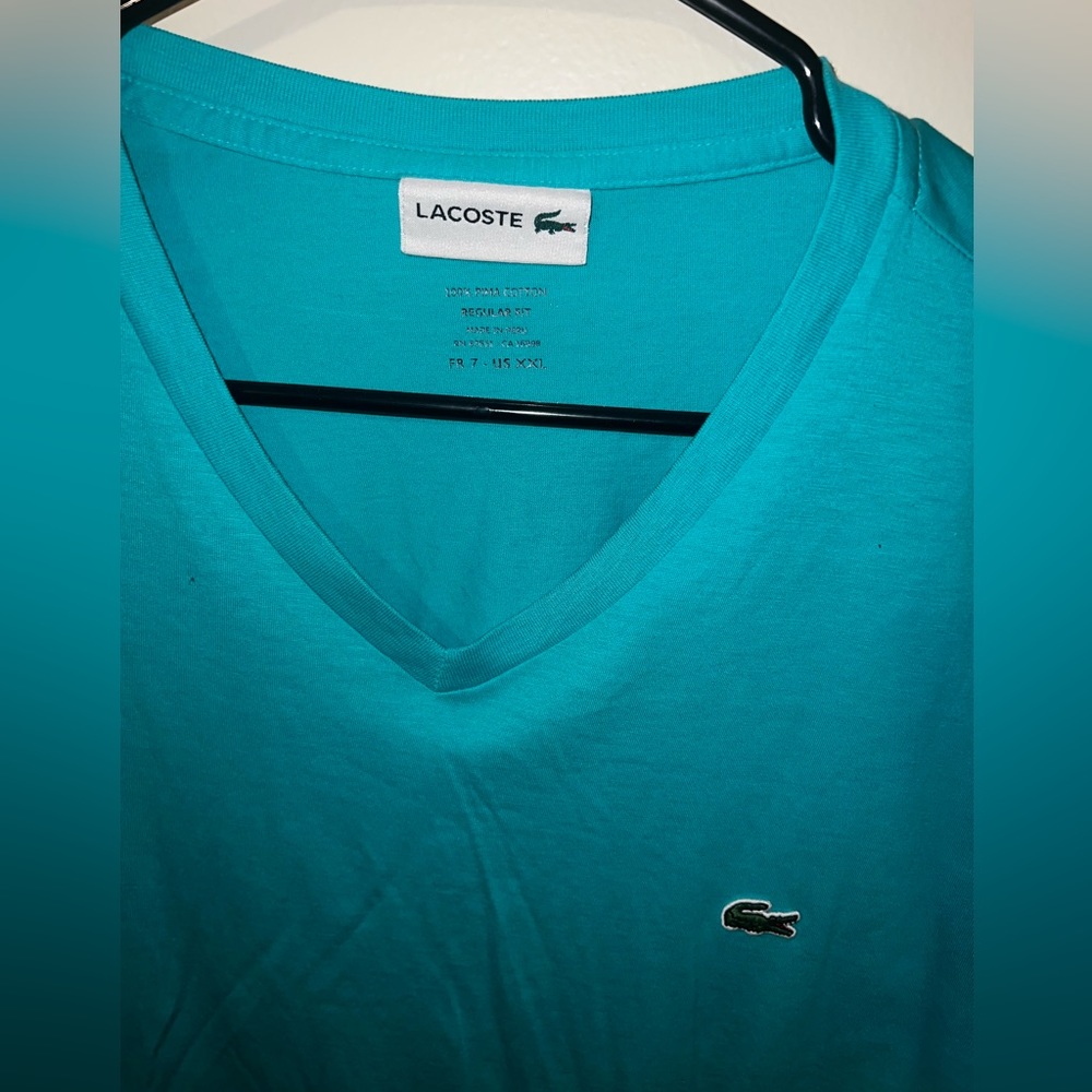 Lacoste Teal V Neck Unisex shirt. - Picture 2 of 2